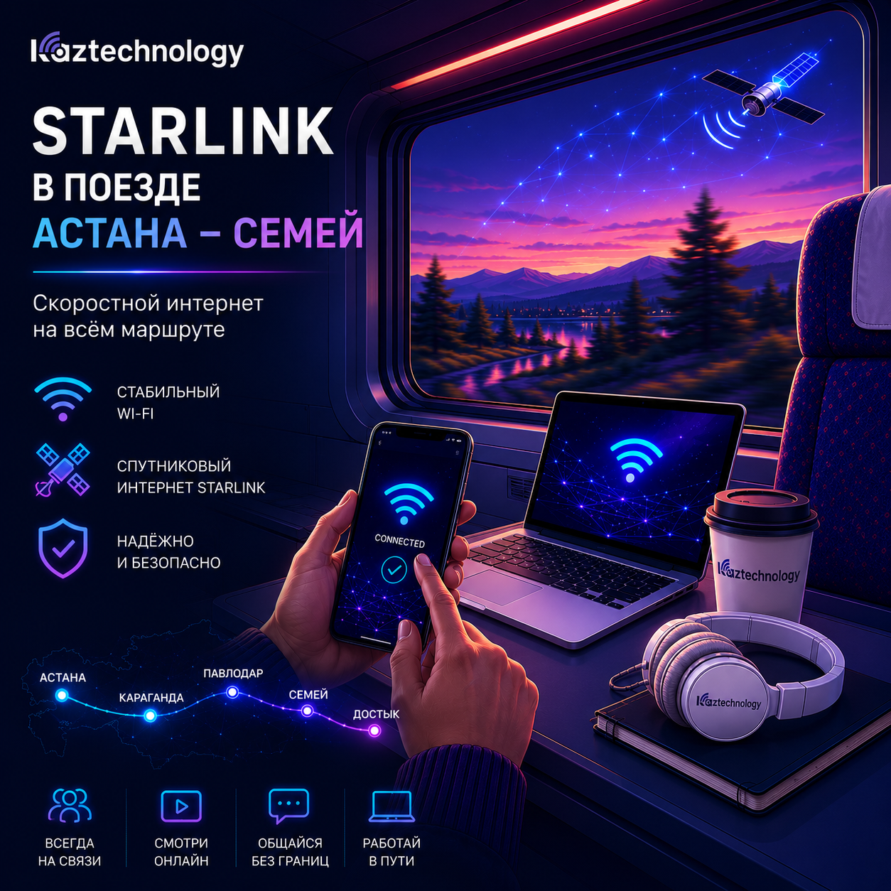 Aigul Mukey and Batyroff Test Starlink on Astana – Semey Train.